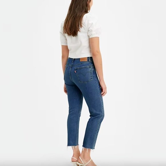 Levis Premium 501 High Rise Cropped Jeans Frayed Hem Med Wash Size 28 Cap E Logo - Picture 12 of 12